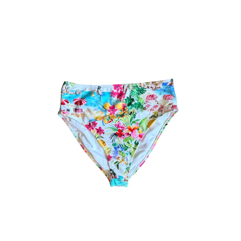 Shade & Shore Scenic Beach Floral High Waist Cheeky Bikini Bottoms Medium NWT